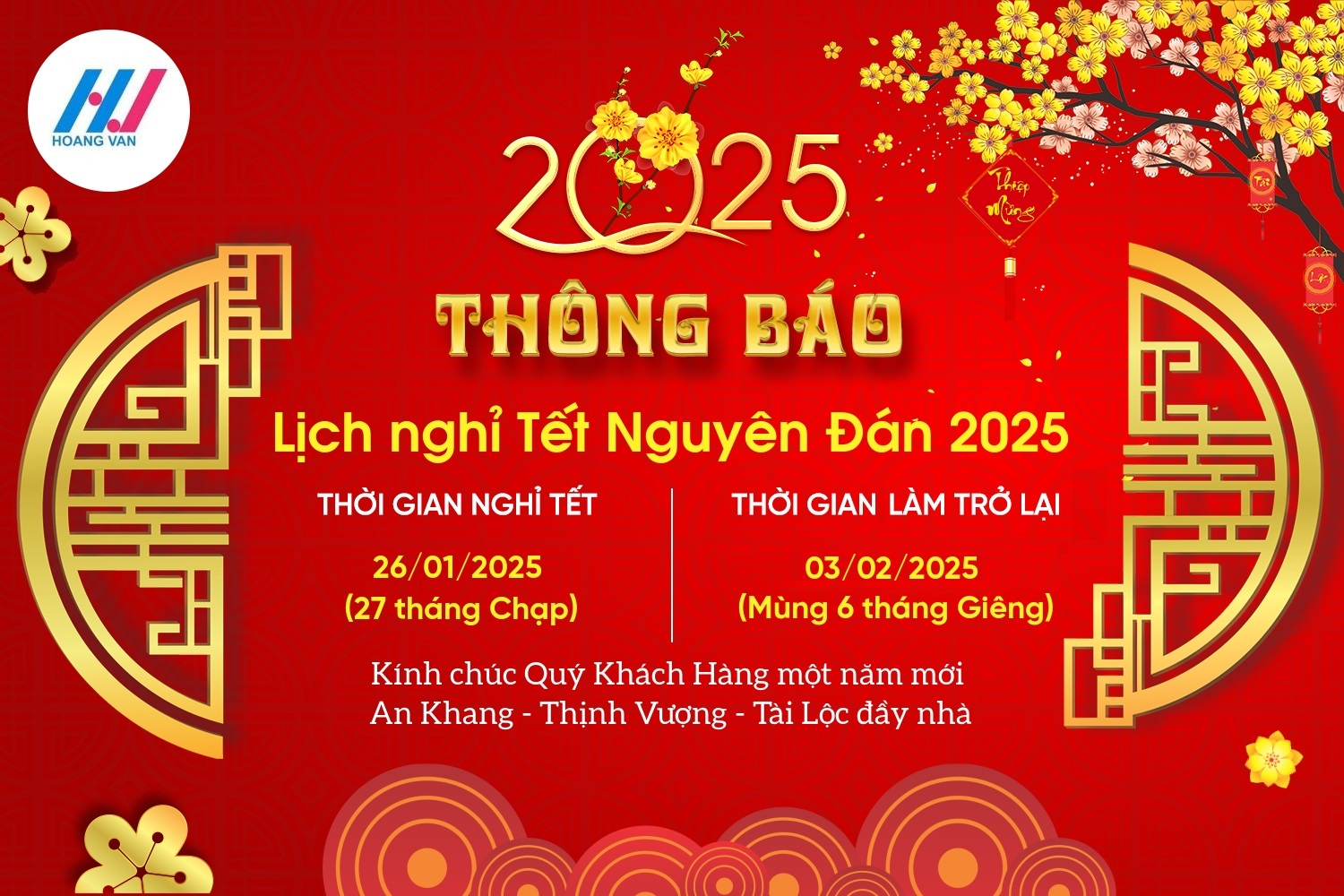 công ty Hoàng Vân nghỉ tết dương lịch 2025